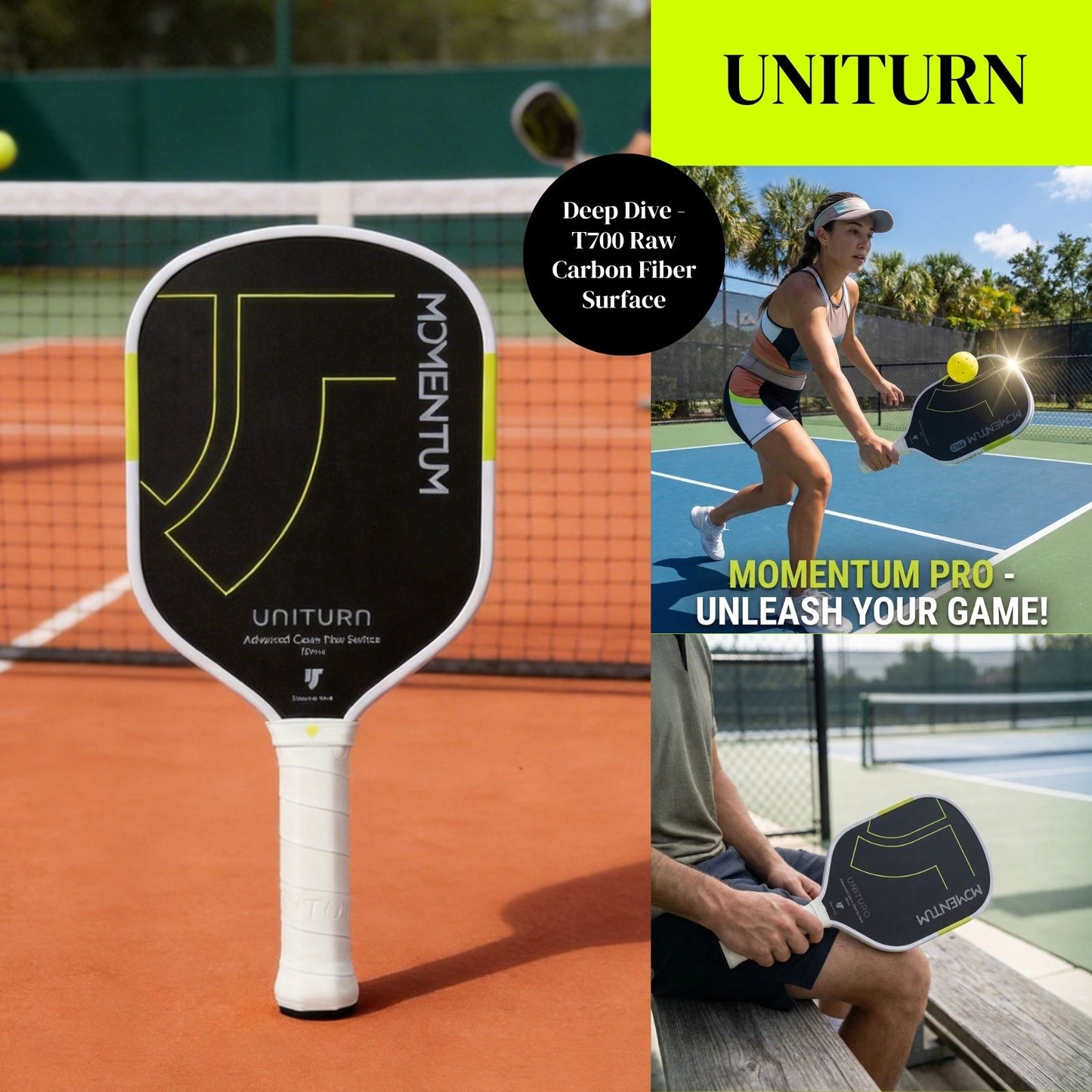 Uniturn Momentum Pickleball Paddle | T700 Raw Carbon Fiber | 16mm Control Core - Pink Series