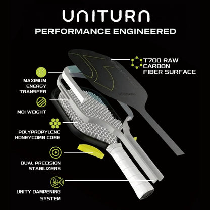 Uniturn T700 Raw Carbon Fiber Pickleball Paddle with Silicone Comfort Grip - Momentum PRO Green Series