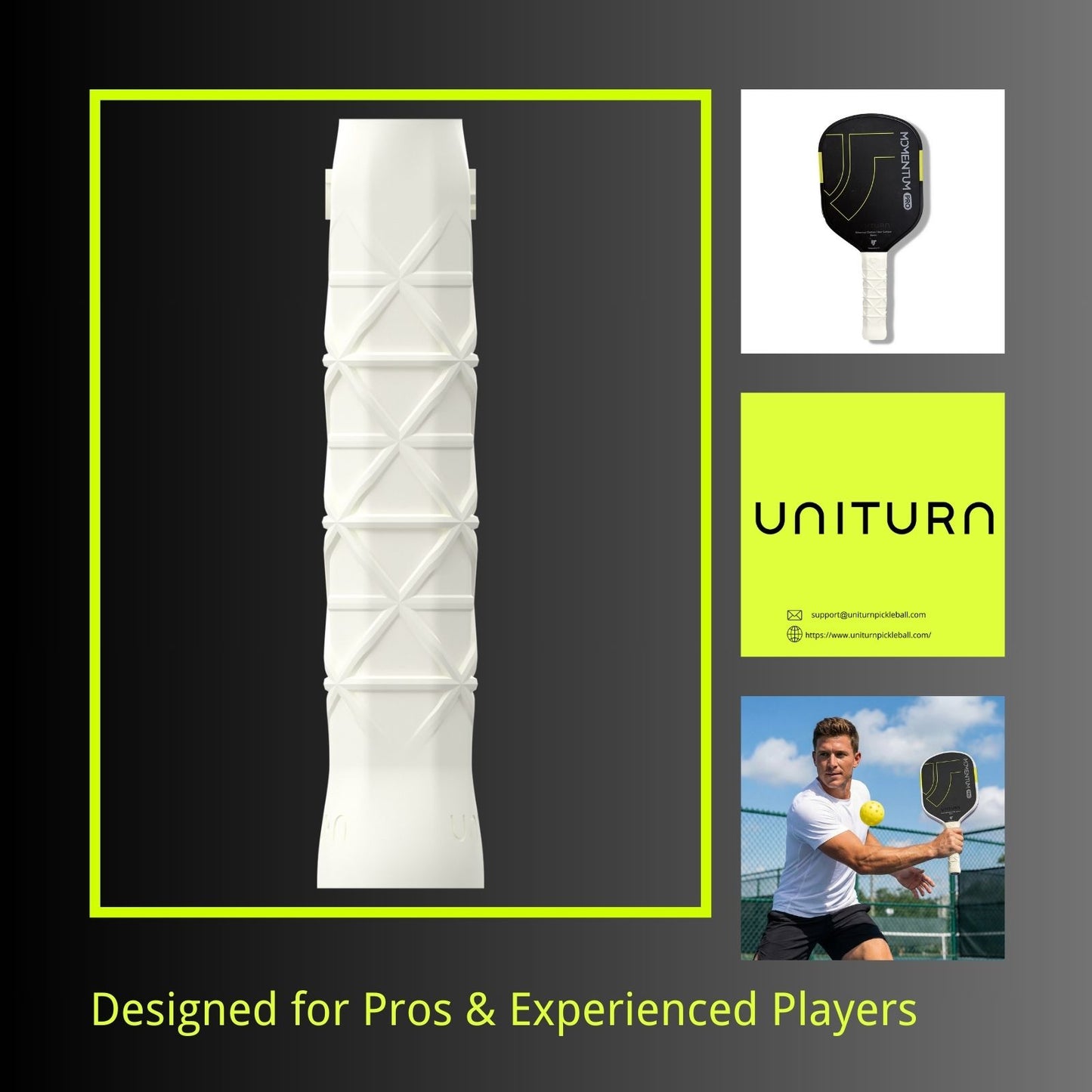 UNITURN Silicone Pickleball Paddle Grip - Non-Slip Ergonomic Replacement Grip for Experienced & Pro Players, 14cm Length - White
