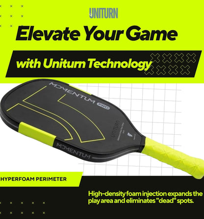 Uniturn T700 Raw Carbon Fiber Pickleball Paddle with Silicone Comfort Grip - Momentum PRO Green Series
