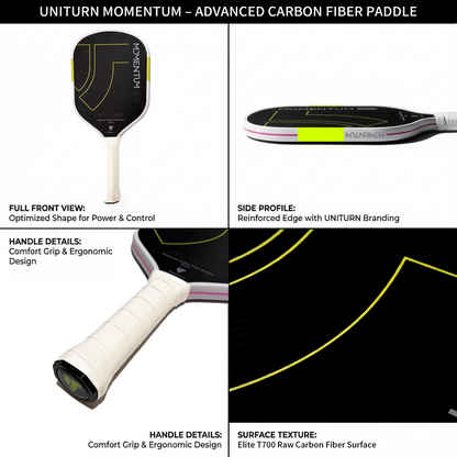 Uniturn Momentum Pickleball Paddle | T700 Raw Carbon Fiber | 16mm Control Core - Pink Series