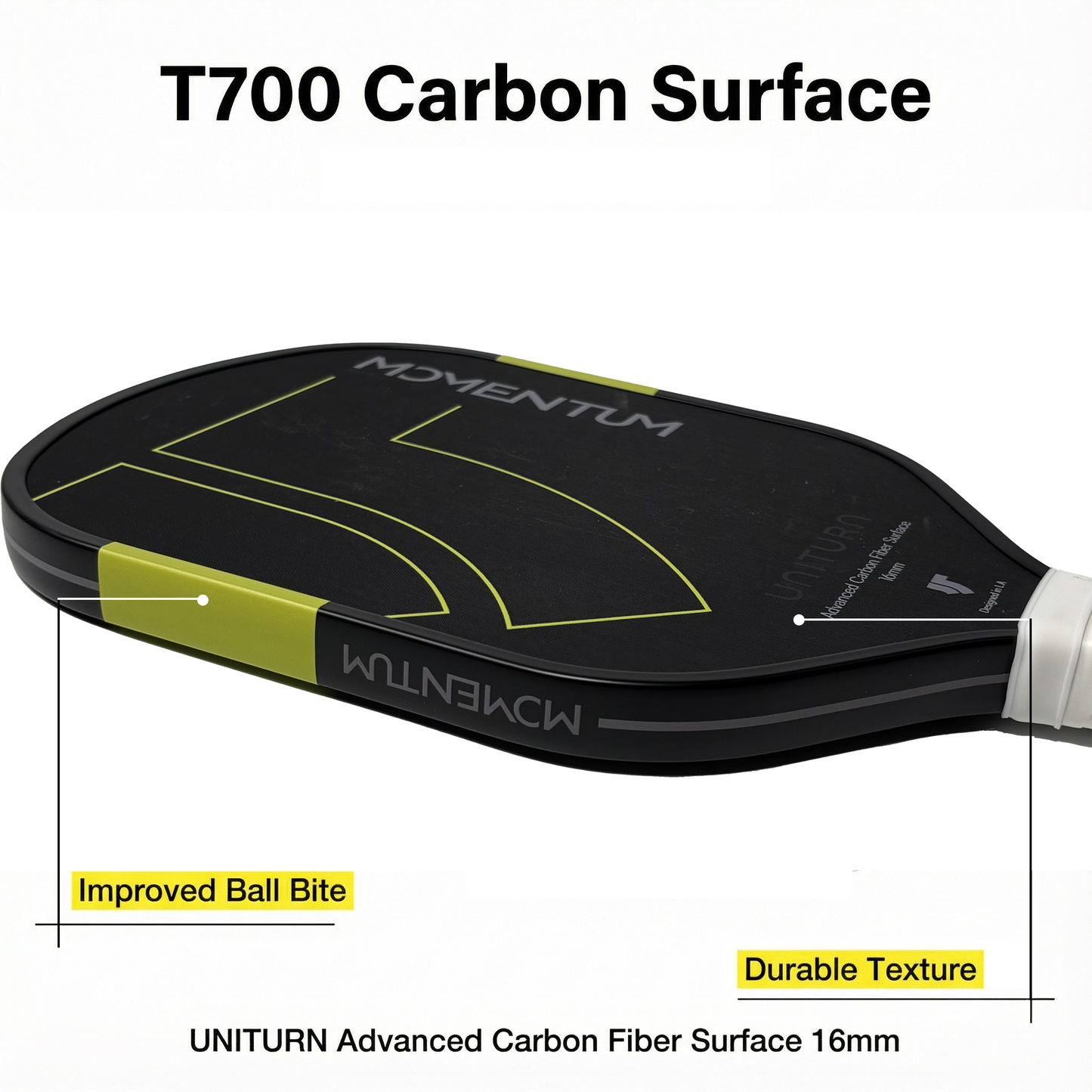 Uniturn Momentum Pickleball Paddle | T700 Raw Carbon Fiber | 16mm Control Core