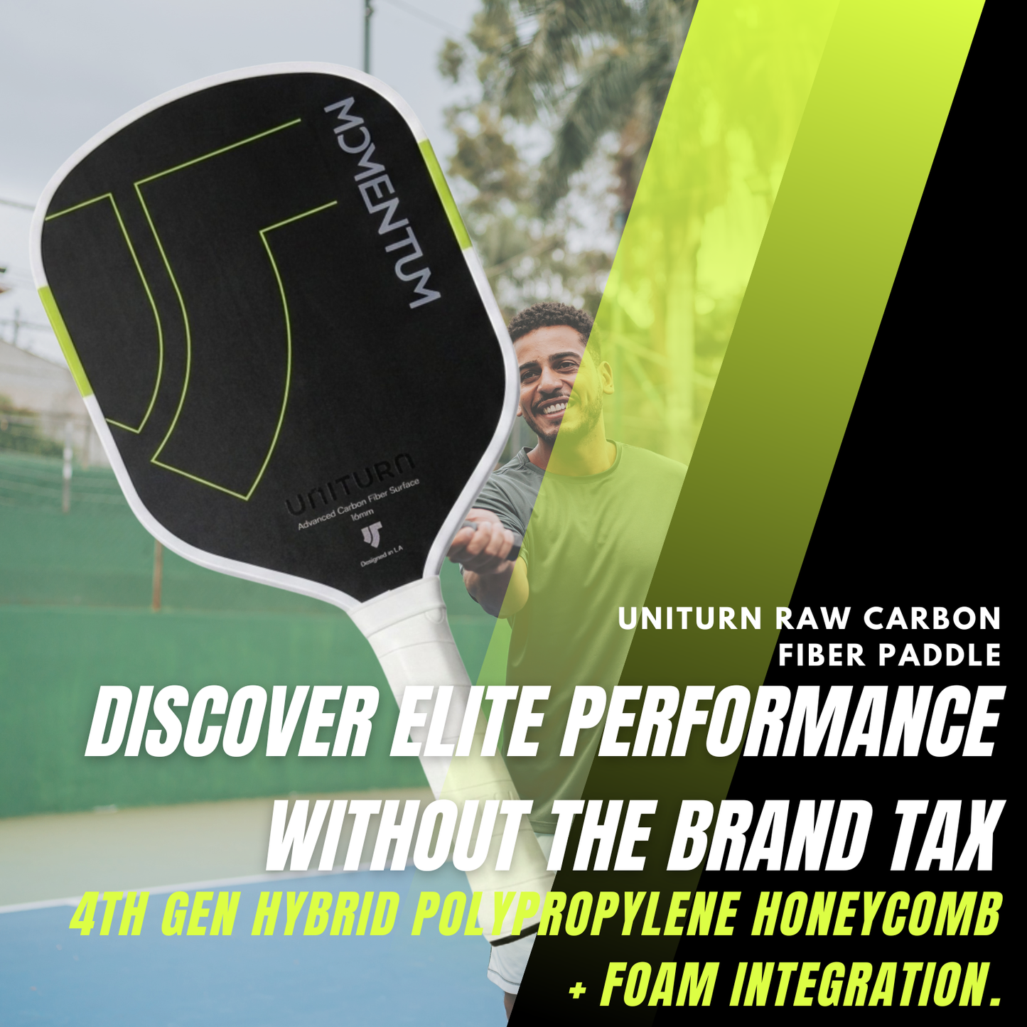 Uniturn Pickleball Paddle | T700 Raw Carbon Fiber | 16mm Control Core - Momentum Series