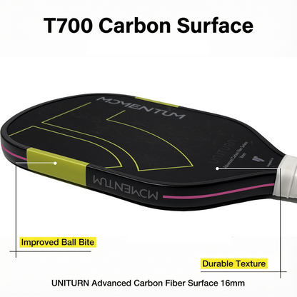 Uniturn Momentum Pickleball Paddle | T700 Raw Carbon Fiber | 16mm Control Core - Pink Series