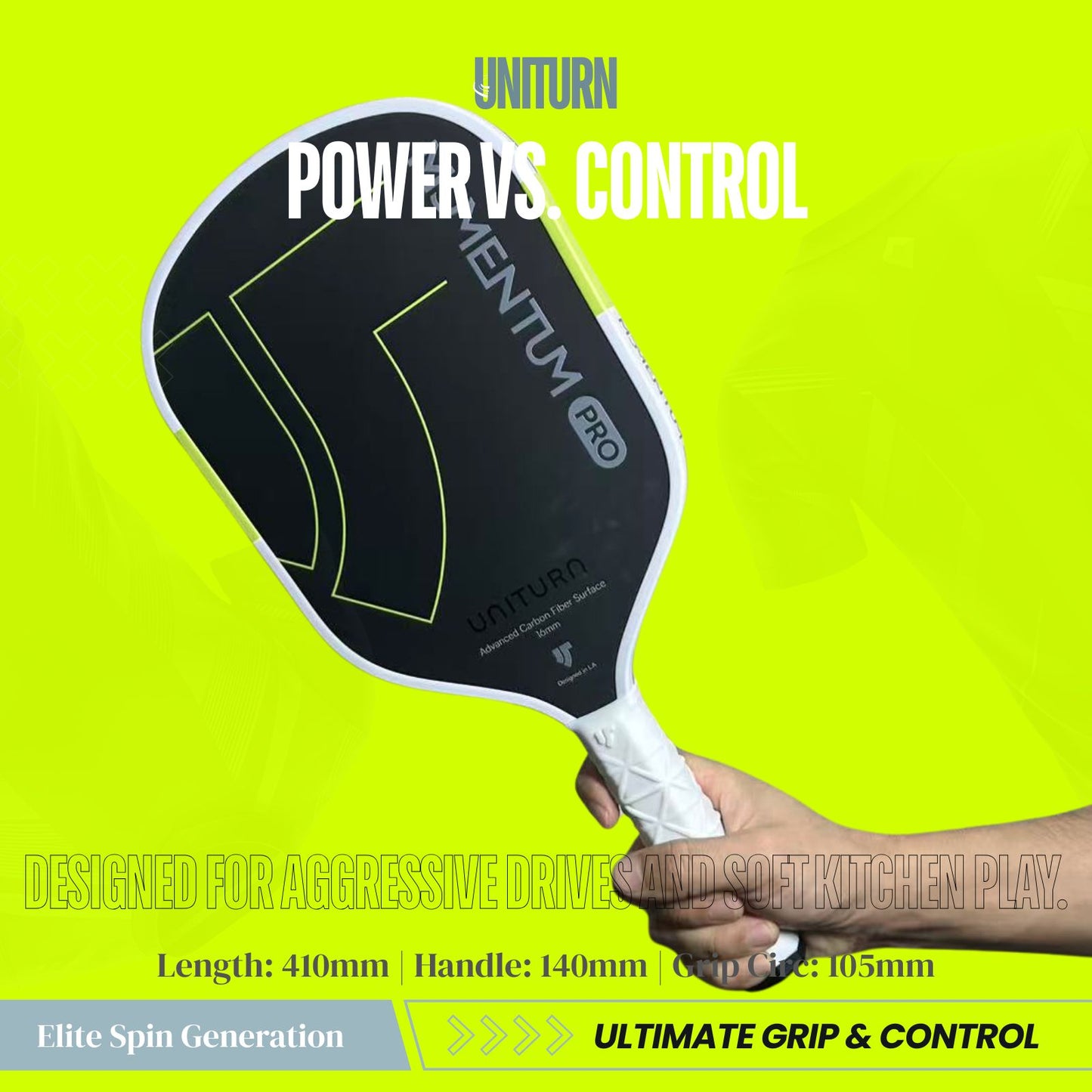 Uniturn Momentum PRO | T700 Raw Carbon Fiber Paddle with Silicone Comfort Grip - Pink Series