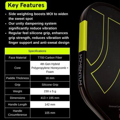 Uniturn Momentum PRO | T700 Raw Carbon Fiber Paddle with Silicone Comfort Grip